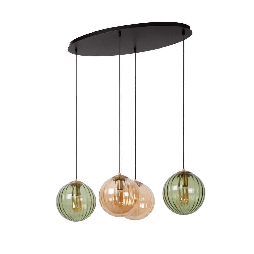 Lucide 4-lichts hanglampMonsaraz groen en amber glas - 45493/04/33